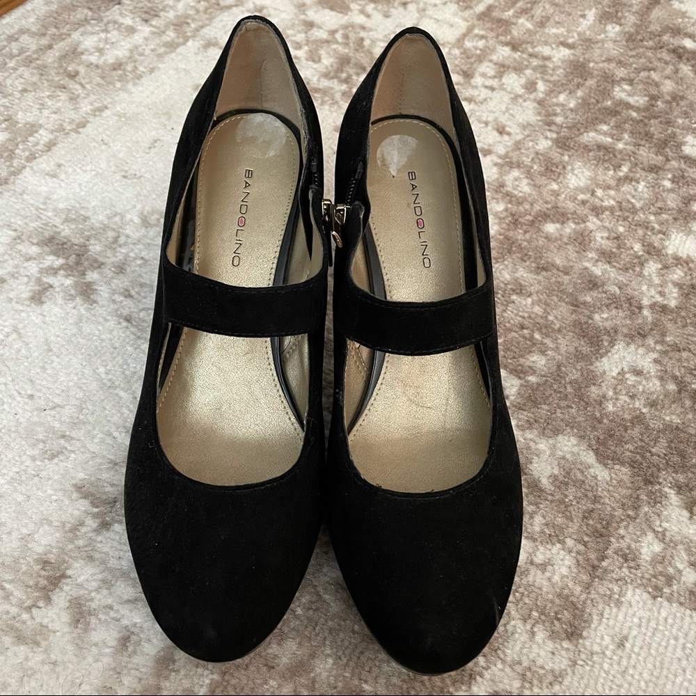 Mary Jane Black Suede Heels Size 9.5